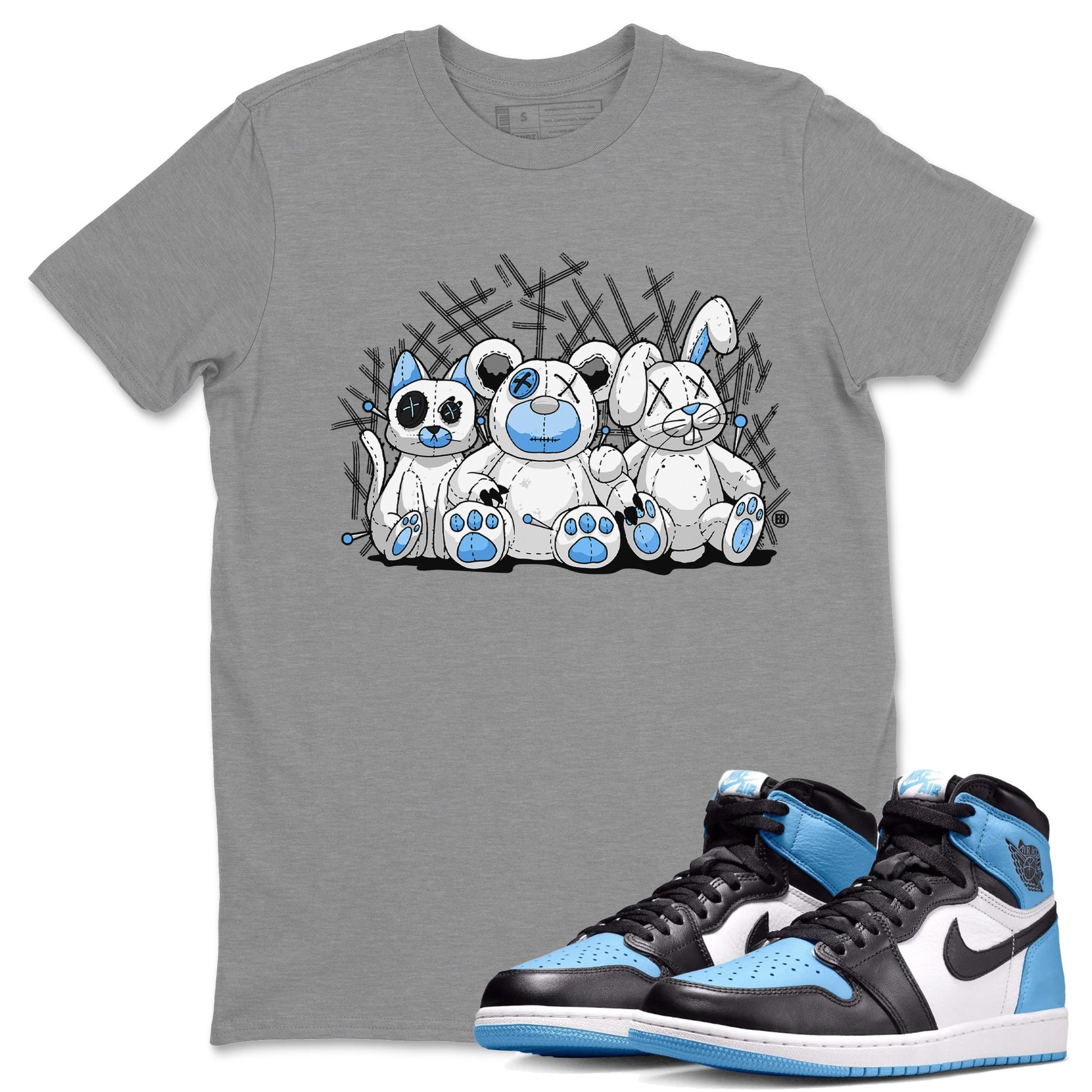 Air Jordan 1 Retro High OG UNC Toe Shirt to match Jordans Animal Homies Sneaker Tees AJ1 UNC Toe Sneaker Tees Crew Neck T-Shirts Heather Grey 1