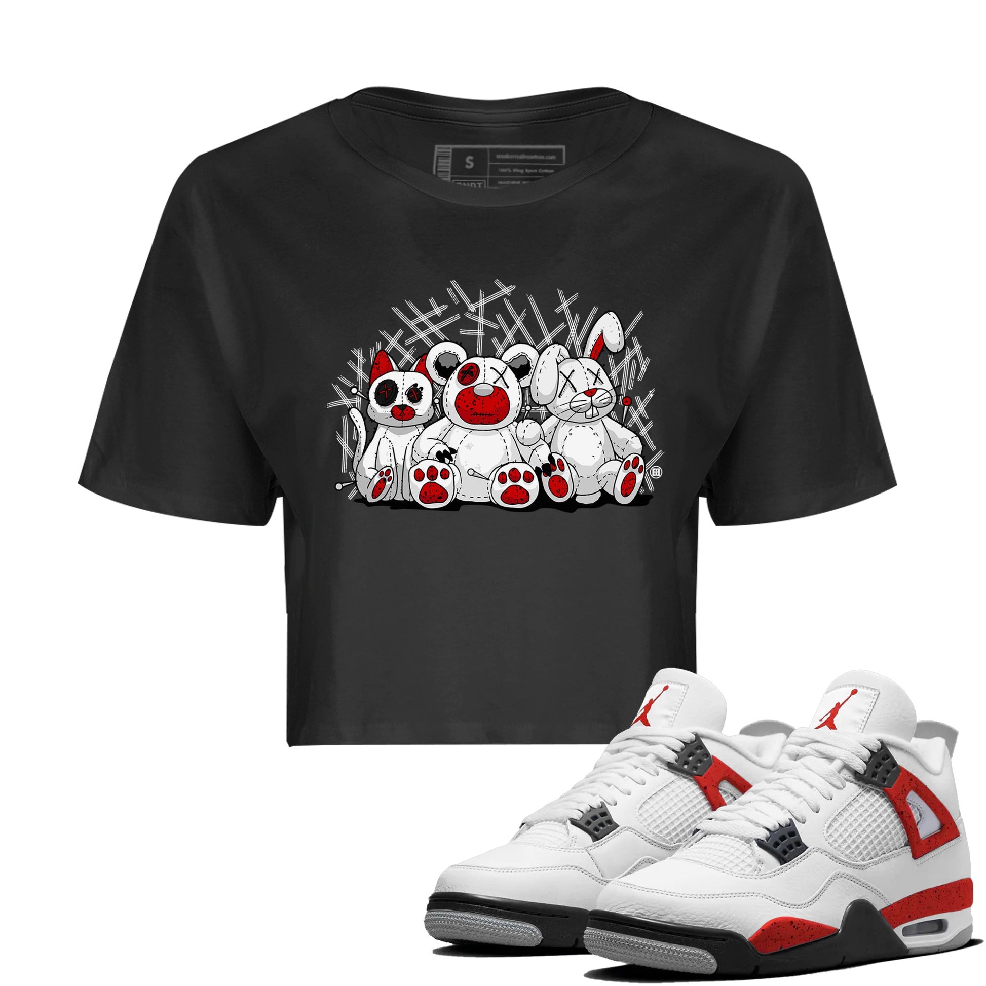 Air Jordan 4 Red Cement Sneaker Match Tees Animal Homies Sneaker Tees AJ4 Red Cement Tee Women's Shirts Black 1