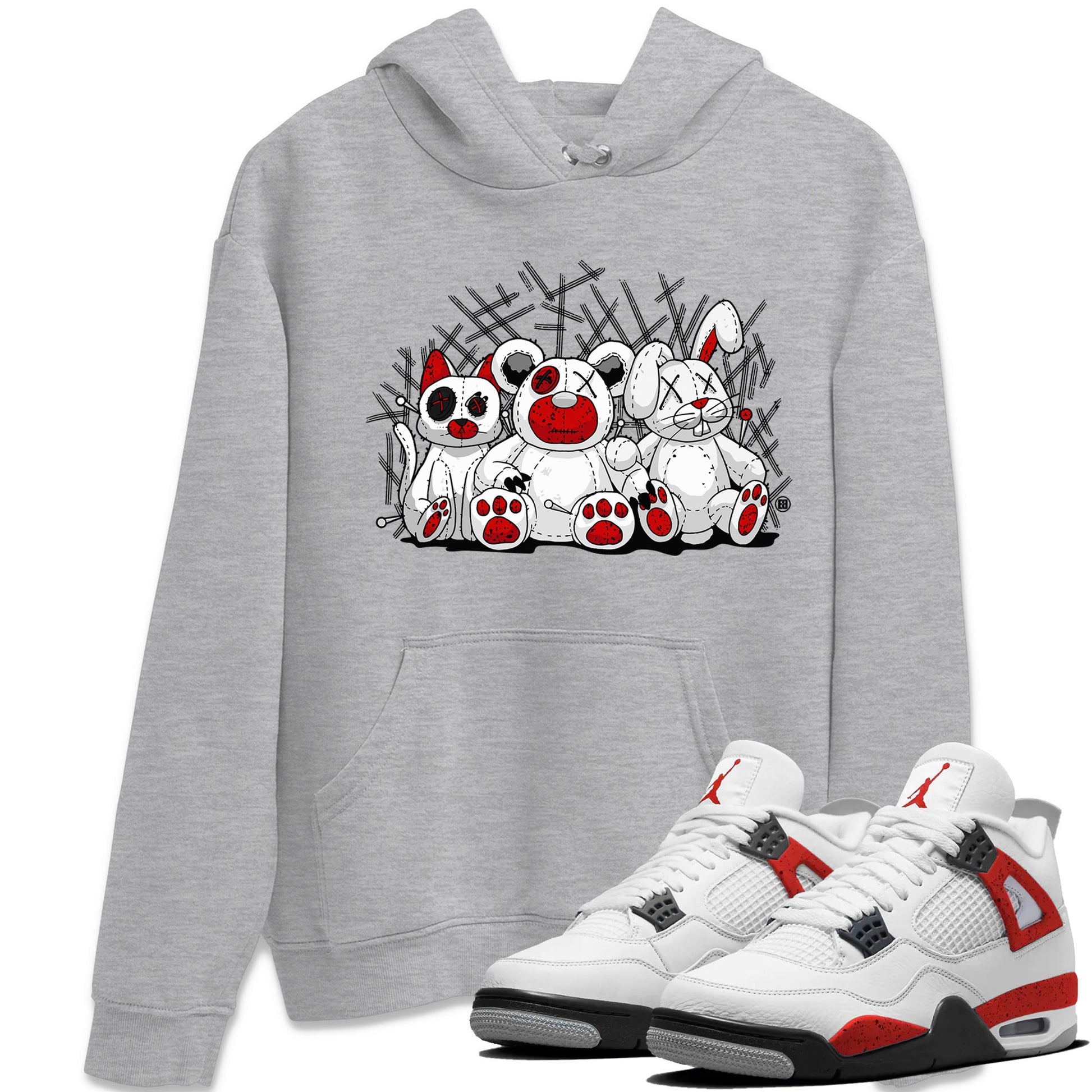 Air Jordan 4 Red Cement Sneaker Match Tees Animal Homies Sneaker Tees AJ4 Red Cement Tee Unisex Shirts Heather Grey 1