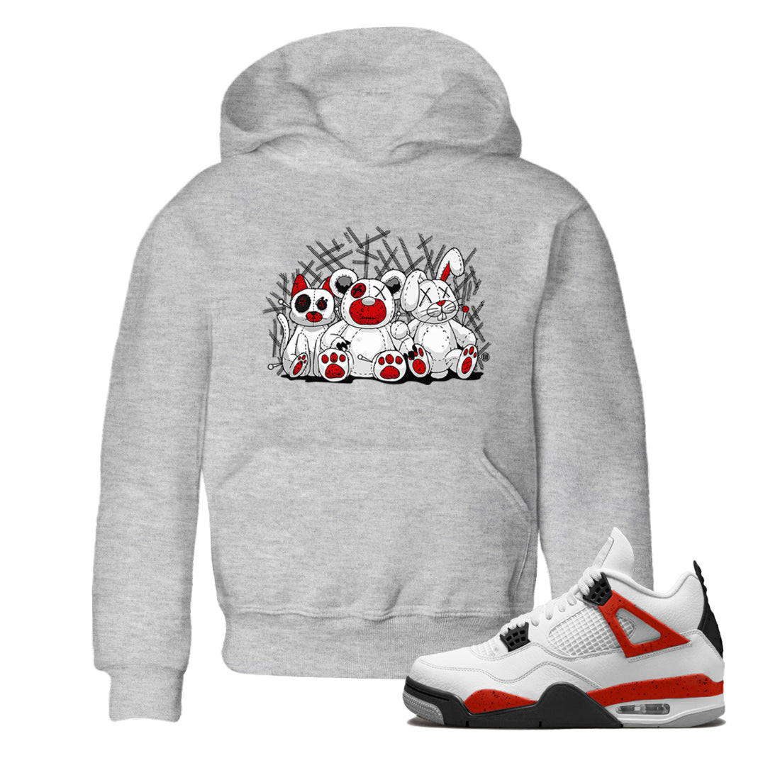 Air Jordan 4 Red Cement Sneaker Match Tees Animal Homies Sneaker Tees AJ4 Red Cement Tee Kids Shirts Heather Grey 1