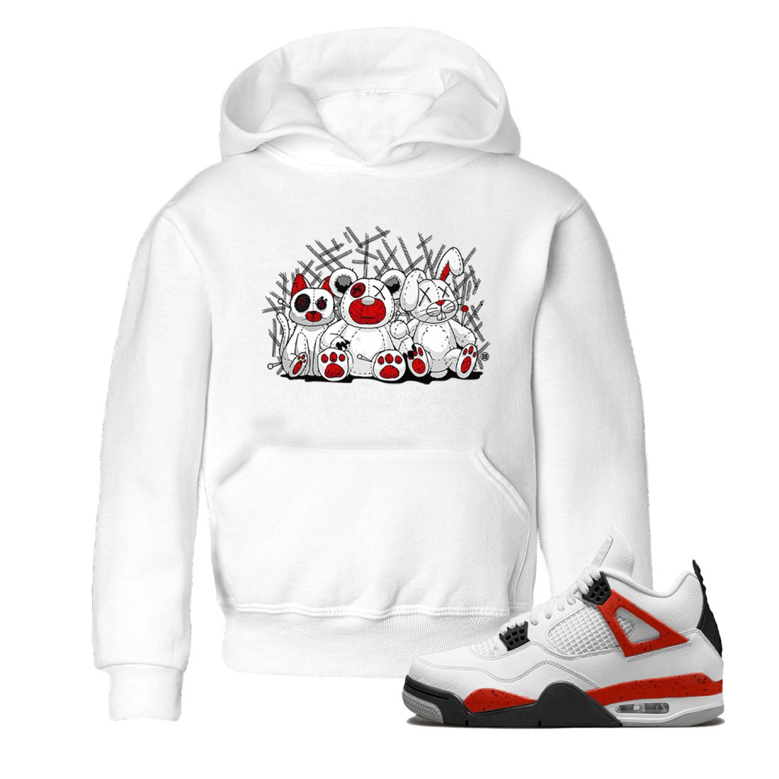 Air Jordan 4 Red Cement Sneaker Match Tees Animal Homies Sneaker Tees AJ4 Red Cement Tee Kids Shirts White 1