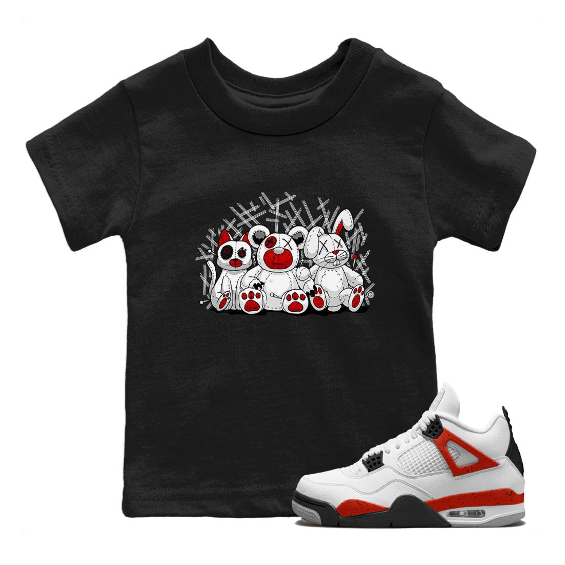 Air Jordan 4 Red Cement Sneaker Match Tees Animal Homies Sneaker Tees AJ4 Red Cement Tee Kids Shirts Black 1