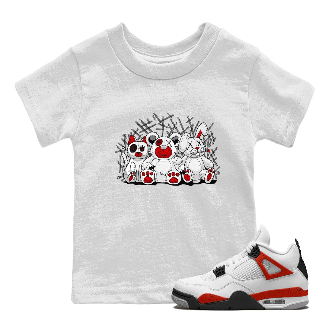 Air Jordan 4 Red Cement Sneaker Match Tees Animal Homies Sneaker Tees AJ4 Red Cement Tee Kids Shirts White 1