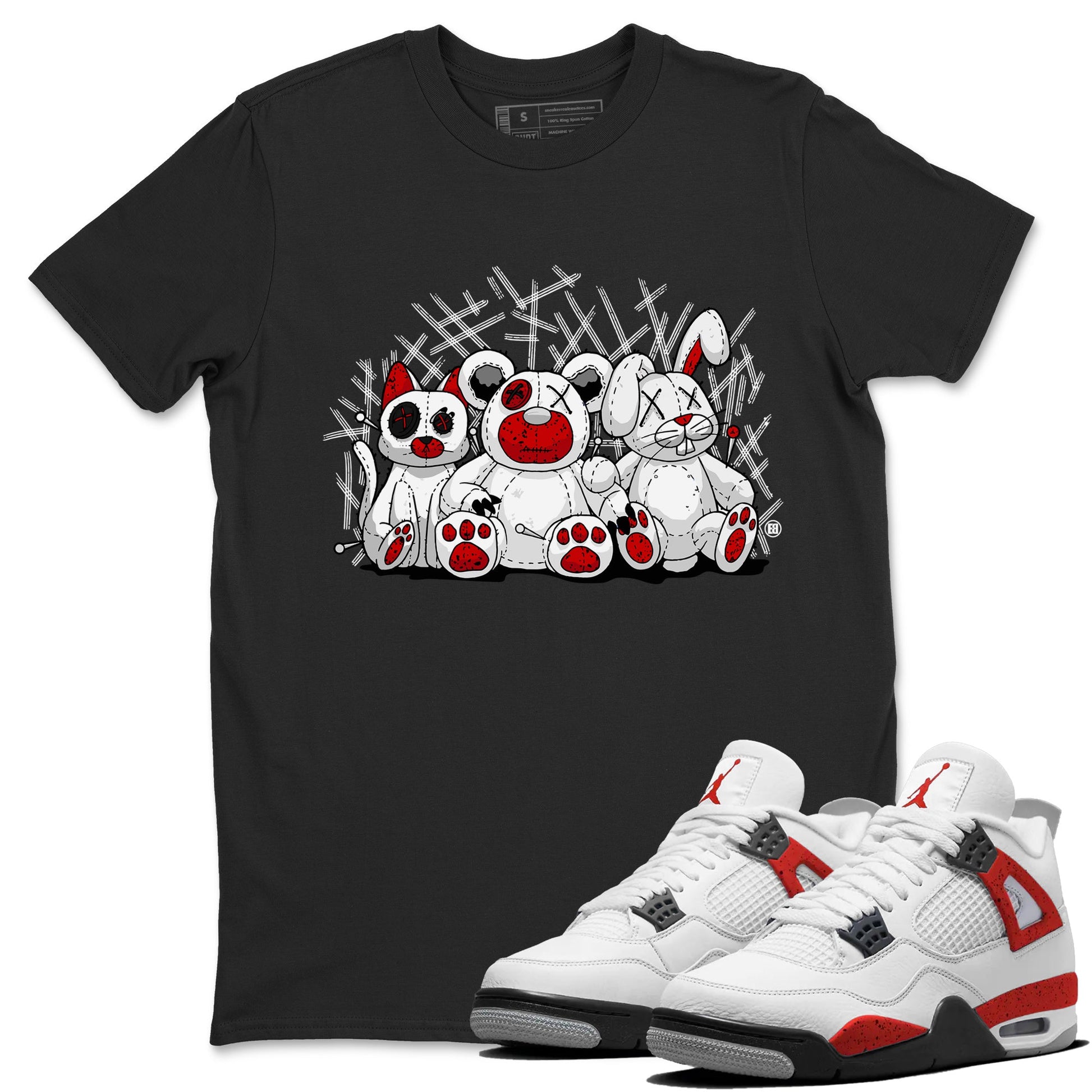 Air Jordan 4 Red Cement Sneaker Match Tees Animal Homies Sneaker Tees AJ4 Red Cement Tee Unisex Shirts Black 1