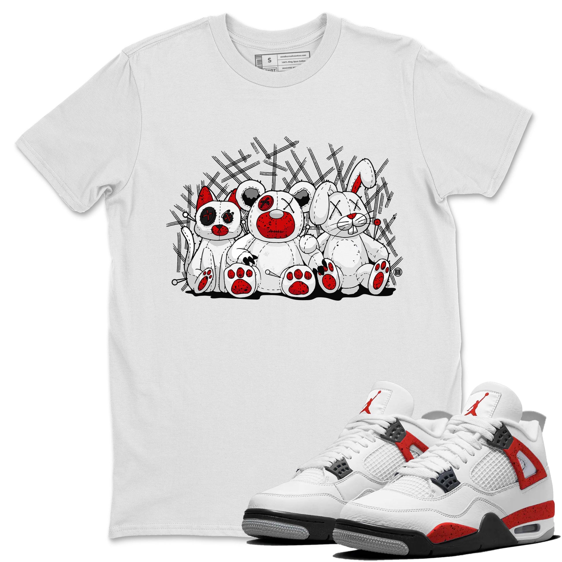 Air Jordan 4 Red Cement Sneaker Match Tees Animal Homies Sneaker Tees AJ4 Red Cement Tee Unisex Shirts White 1