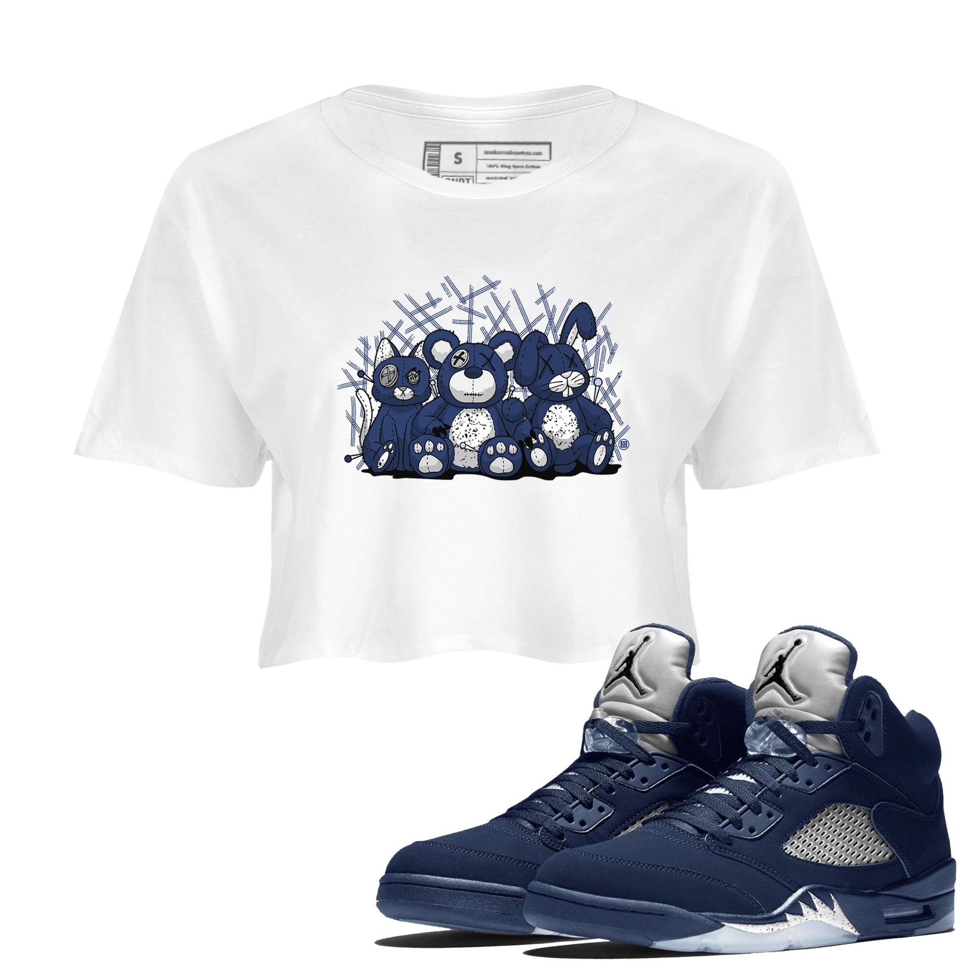 Jordan 5 Retro Midnight Navy shirt to match jordans Navy Animal Homies sneaker tees Air Jordan 5 Georgetown 5s Navy SNRT Sneaker Tees White 1 Crop T-Shirt
