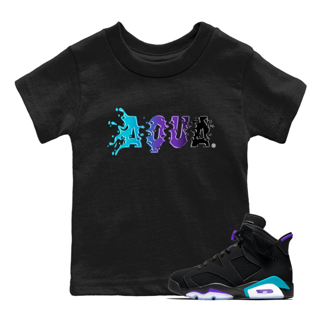 Air Jordan 6 Aqua Sneaker Match Tees Aqua Sneaker Tees AJ6 Aqua Sneaker Release T-Shirt Kids Shirts Black 1