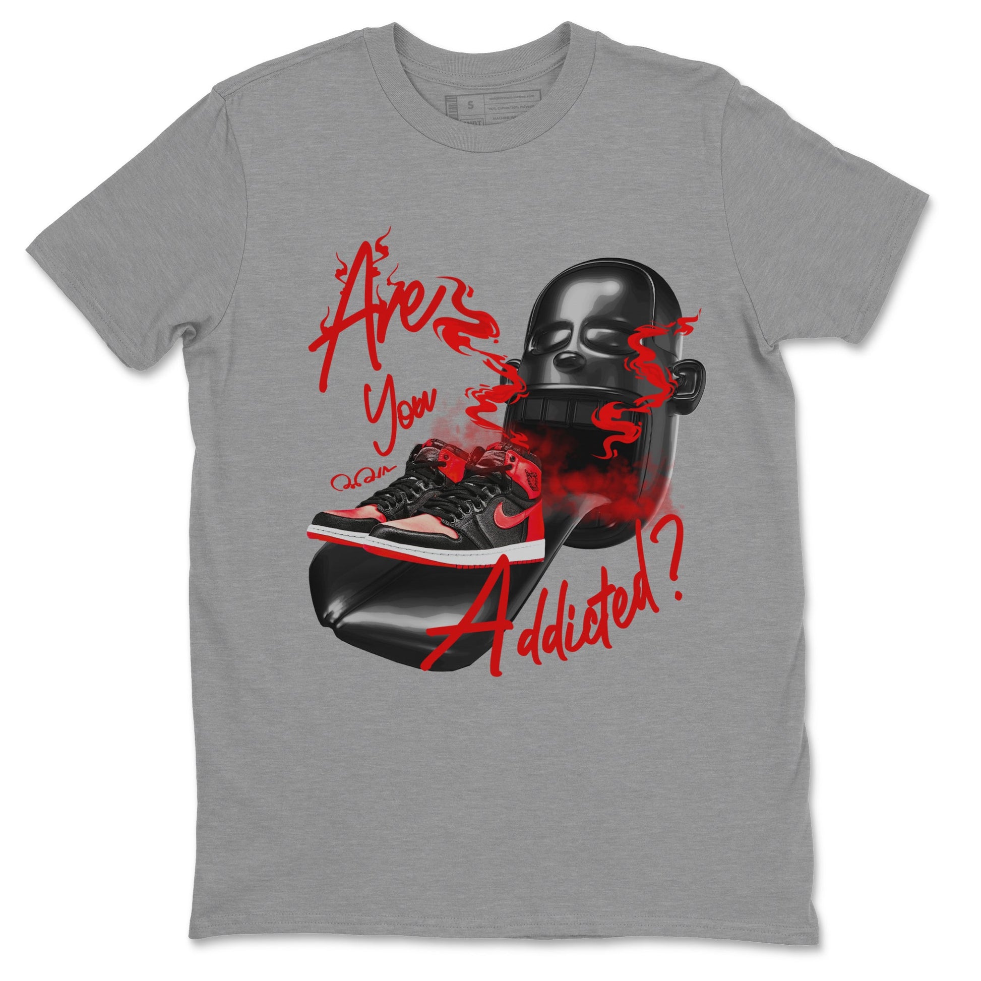 Air Jordan 1 Satin Bred Sneaker Match Tees Are You Addicted Sneaker Tees AJ1 Satin Bred Sneaker Release Tees Unisex Shirts Heather Grey 2