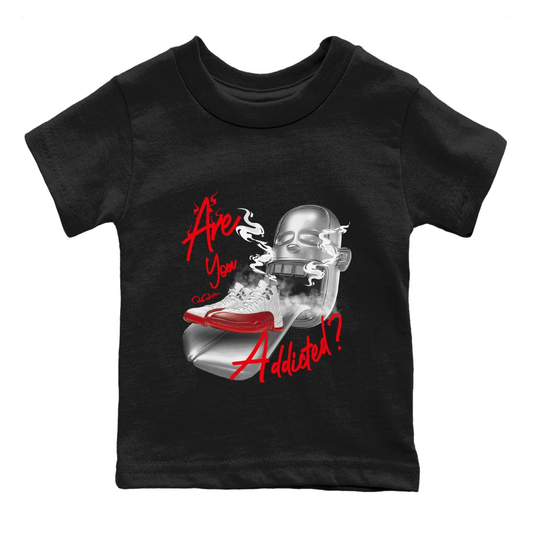 Air Jordan 12 Cherry Sneaker Match Tees Are You Addicted Sneaker Tees AJ12 Cherry Sneaker Release Tees Kids Shirts Black 2