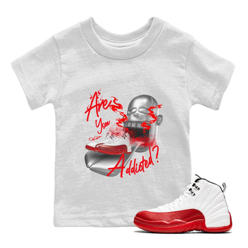 Air Jordan 12 Cherry Sneaker Match Tees Are You Addicted Sneaker Tees AJ12 Cherry Sneaker Release Tees Kids Shirts White 1