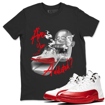 Air Jordan 12 Cherry Sneaker Match Tees Are You Addicted Sneaker Tees AJ12 Cherry Sneaker Release Tees Unisex Shirts Black 1