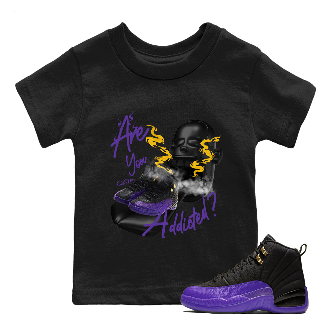 Air Jordan 12 Field Purple Sneaker Match Tees Are You Addicted Sneaker Tees AJ12 Field Purple Sneaker Release Tees Kids Shirts Black 1