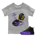 Air Jordan 12 Field Purple Sneaker Match Tees Are You Addicted Sneaker Tees AJ12 Field Purple Sneaker Release Tees Kids Shirts Heather Grey 1