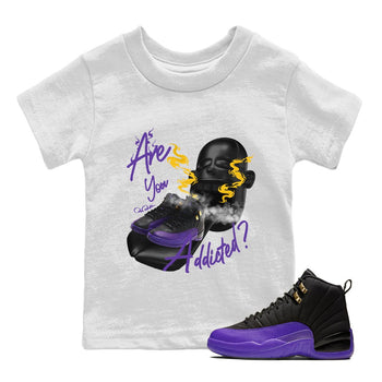 Air Jordan 12 Field Purple Sneaker Match Tees Are You Addicted Sneaker Tees AJ12 Field Purple Sneaker Release Tees Kids Shirts White 1