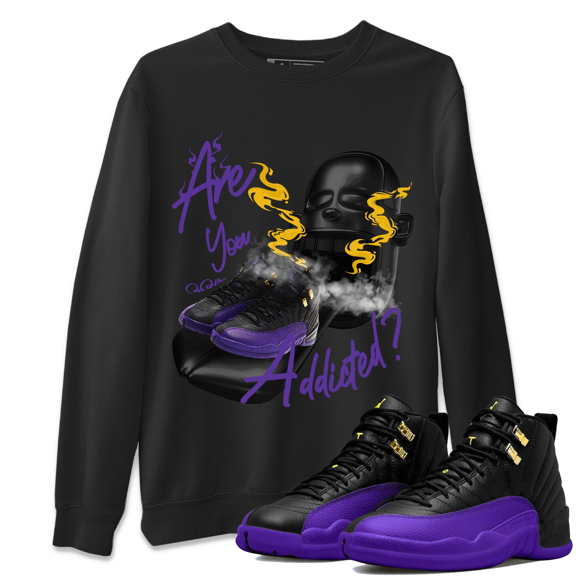 Air Jordan 12 Field Purple Sneaker Match Tees Are You Addicted Sneaker Tees AJ12 Field Purple Sneaker Release Tees Unisex Shirts Black 1