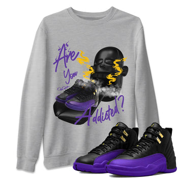 Air Jordan 12 Field Purple Sneaker Match Tees Are You Addicted Sneaker Tees AJ12 Field Purple Sneaker Release Tees Unisex Shirts Heather Grey 1