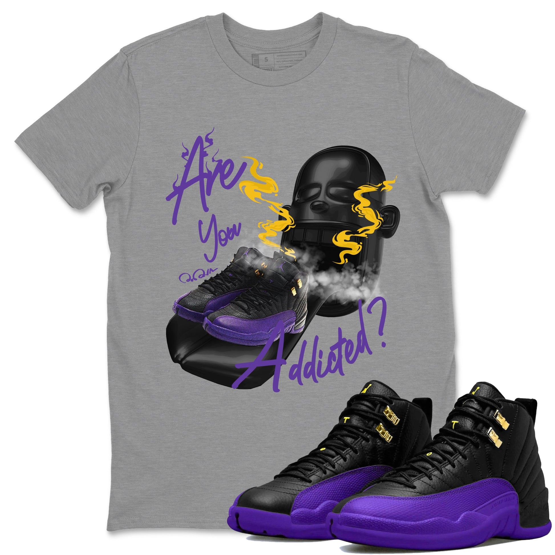 Air Jordan 12 Field Purple Sneaker Match Tees Are You Addicted Sneaker Tees AJ12 Field Purple Sneaker Release Tees Unisex Shirts Heather Grey 1