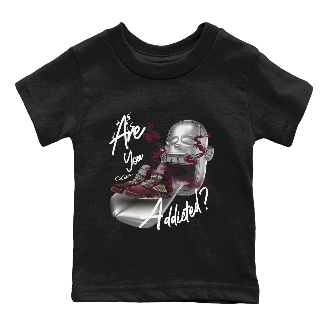 Air Jordan 5 Burgundy Sneaker Match Tees Are You Addicted Sneaker Tees AJ5 Burgundy Sneaker Release Tees Kids Shirts Black 2