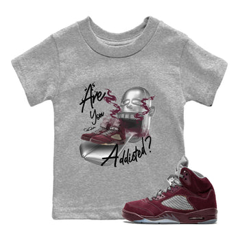 Air Jordan 5 Burgundy Sneaker Match Tees Are You Addicted Sneaker Tees AJ5 Burgundy Sneaker Release Tees Kids Shirts Heather Grey 1