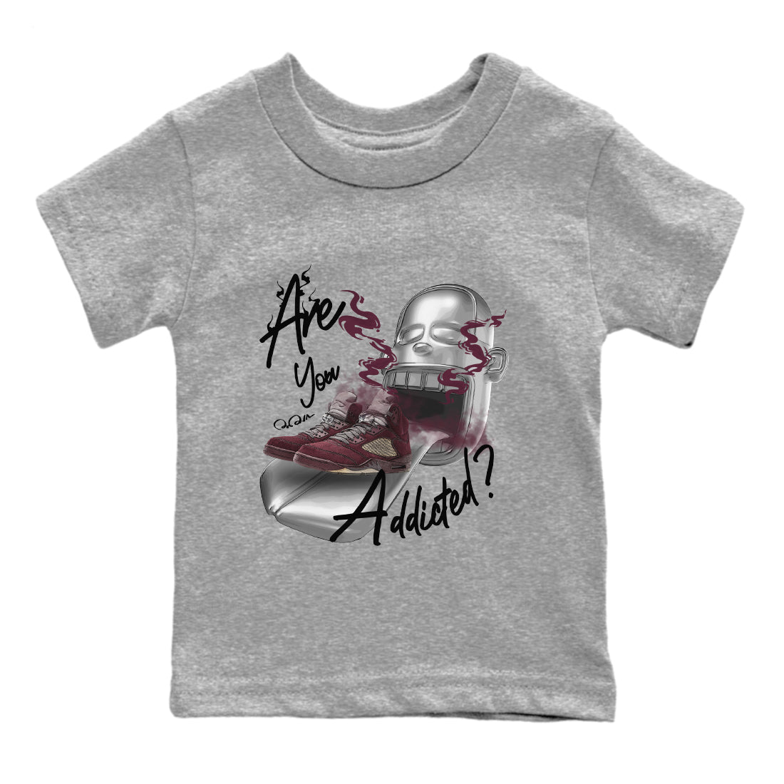 Air Jordan 5 Burgundy Sneaker Match Tees Are You Addicted Sneaker Tees AJ5 Burgundy Sneaker Release Tees Kids Shirts Heather Grey 2