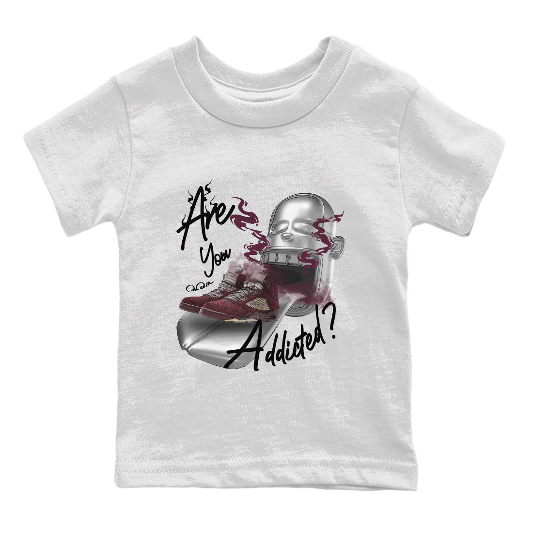 Air Jordan 5 Burgundy Sneaker Match Tees Are You Addicted Sneaker Tees AJ5 Burgundy Sneaker Release Tees Kids Shirts White 2