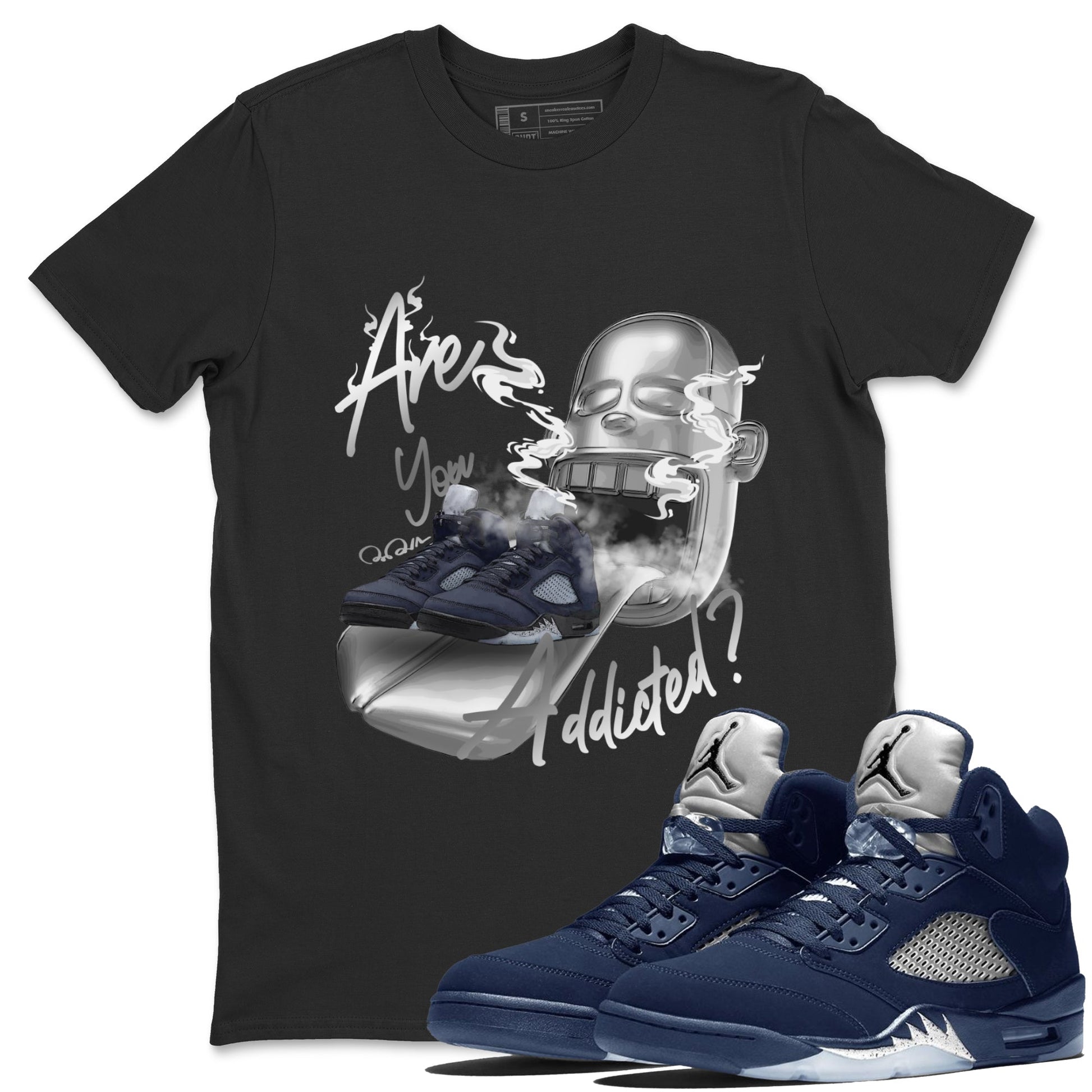 Air Jordan 5 Georgetown Sneaker Match Tees Are You Addicted Sneaker Tees AJ5 Georgetown Sneaker Release Tees Unisex Shirts Black 1