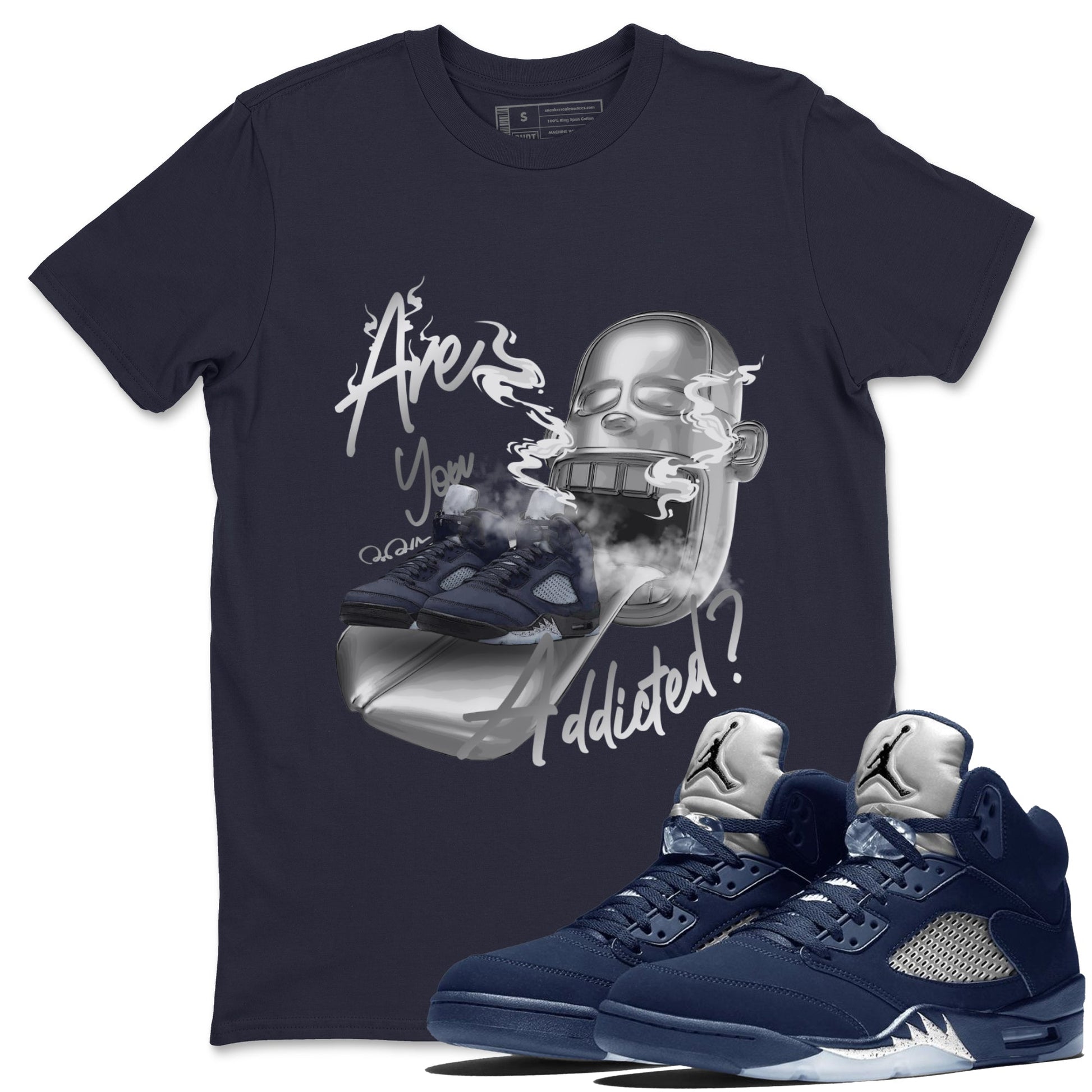 Air Jordan 5 Georgetown Sneaker Match Tees Are You Addicted Sneaker Tees AJ5 Georgetown Sneaker Release Tees Unisex Shirts Navy 1