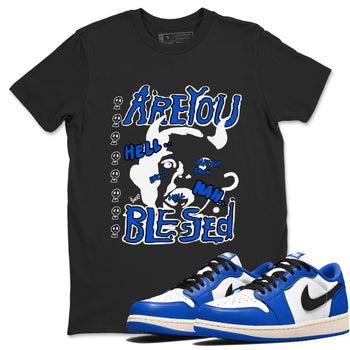 AJ1 Game Royal shirt to match jordans Are You Blessed sneaker tees AJ1 Game Royal SNRT Sneaker Release Tees unisex cotton Black 1 crew neck shirt