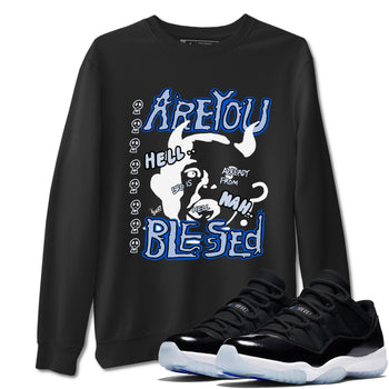 11s Low Space shirt to match jordans Are You Blessed sneaker tees Air Jordan 11 Black/Varsity Royal SNRT Sneaker Release Tees unisex cotton Black 1 crew neck shirt