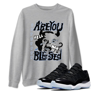 11s Low Space shirt to match jordans Are You Blessed sneaker tees Air Jordan 11 Black/Varsity Royal SNRT Sneaker Release Tees unisex cotton Heather Grey 1 crew neck shirt