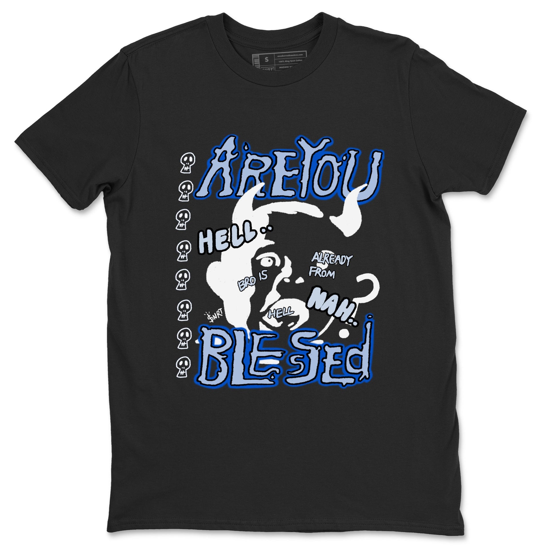 11s Low Space shirt to match jordans Are You Blessed sneaker tees Air Jordan 11 Black/Varsity Royal SNRT Sneaker Release Tees unisex cotton Black 2 crew neck shirt