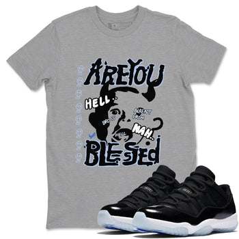 11s Low Space shirt to match jordans Are You Blessed sneaker tees Air Jordan 11 Black/Varsity Royal SNRT Sneaker Release Tees unisex cotton Heather Grey 1 crew neck shirt