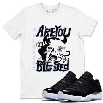 11s Low Space shirt to match jordans Are You Blessed sneaker tees Air Jordan 11 Black/Varsity Royal SNRT Sneaker Release Tees unisex cotton White 1 crew neck shirt
