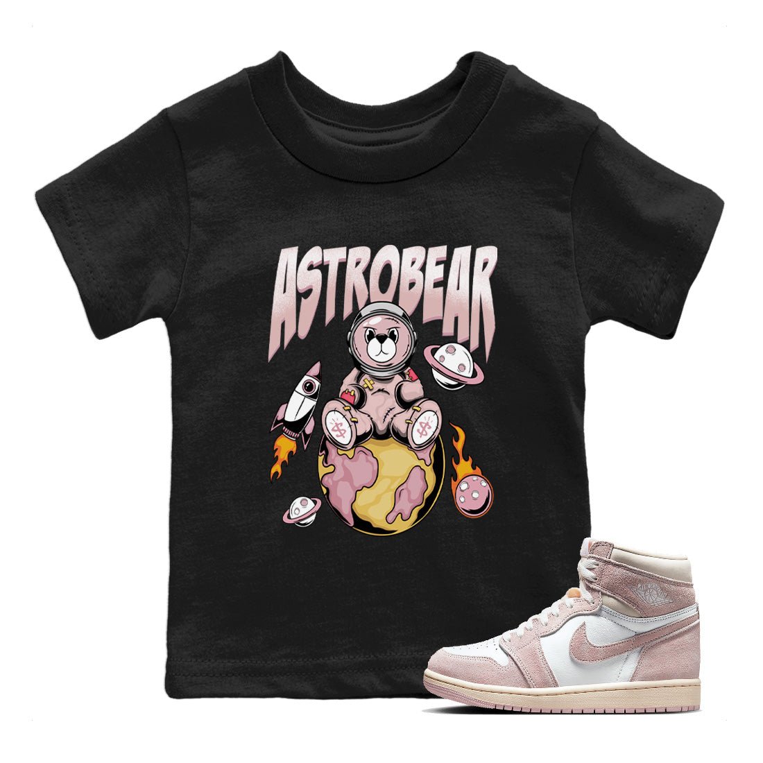Air Jordan 1 Washed Pink Sneaker Match Tees Astrobear Sneaker Tees Air Jordan 1 High OG WMNS Washed Pink Sneaker Release Tees Kids Shirts Black 1