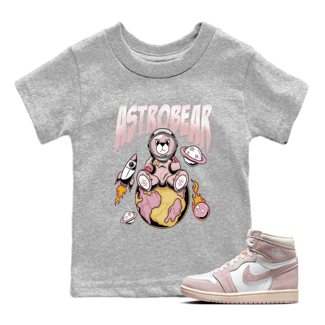 Air Jordan 1 Washed Pink Sneaker Match Tees Astrobear Sneaker Tees Air Jordan 1 High OG WMNS Washed Pink Sneaker Release Tees Kids Shirts Heather Grey 1