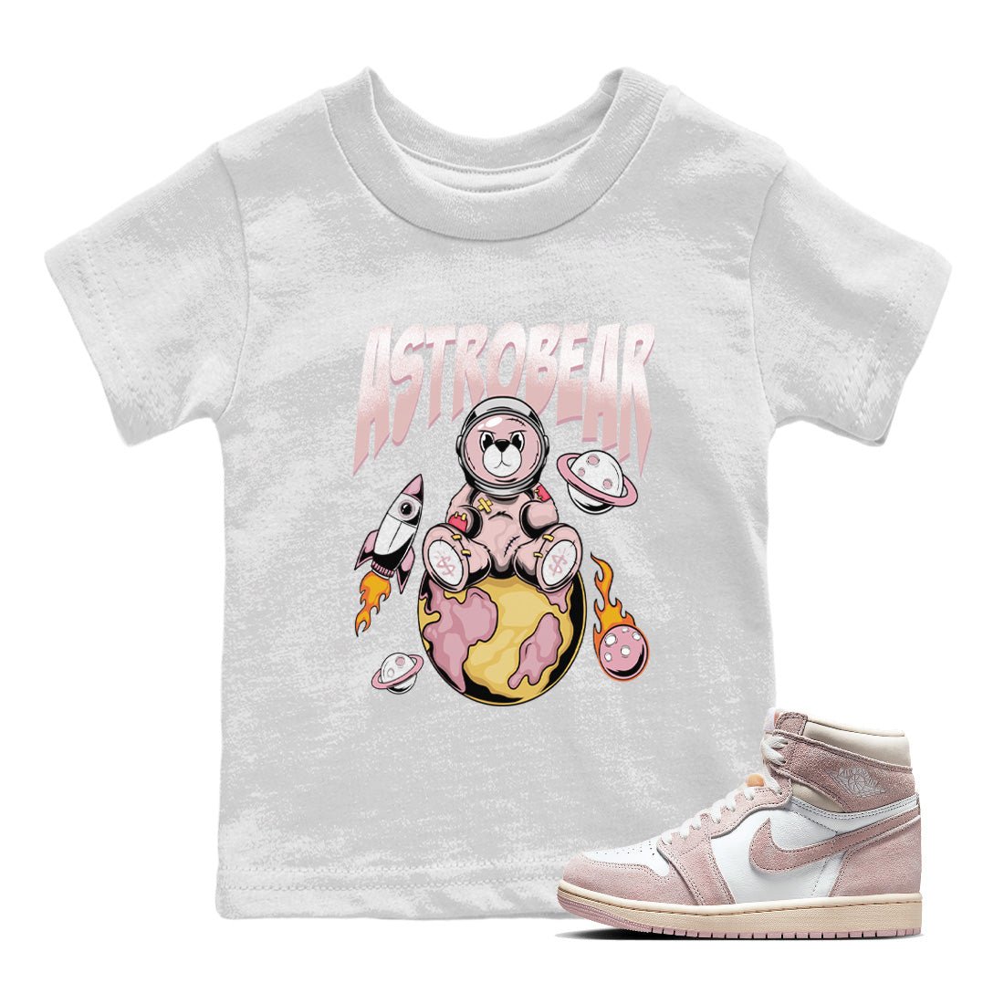 Air Jordan 1 Washed Pink Sneaker Match Tees Astrobear Sneaker Tees Air Jordan 1 High OG WMNS Washed Pink Sneaker Release Tees Kids Shirts White 1