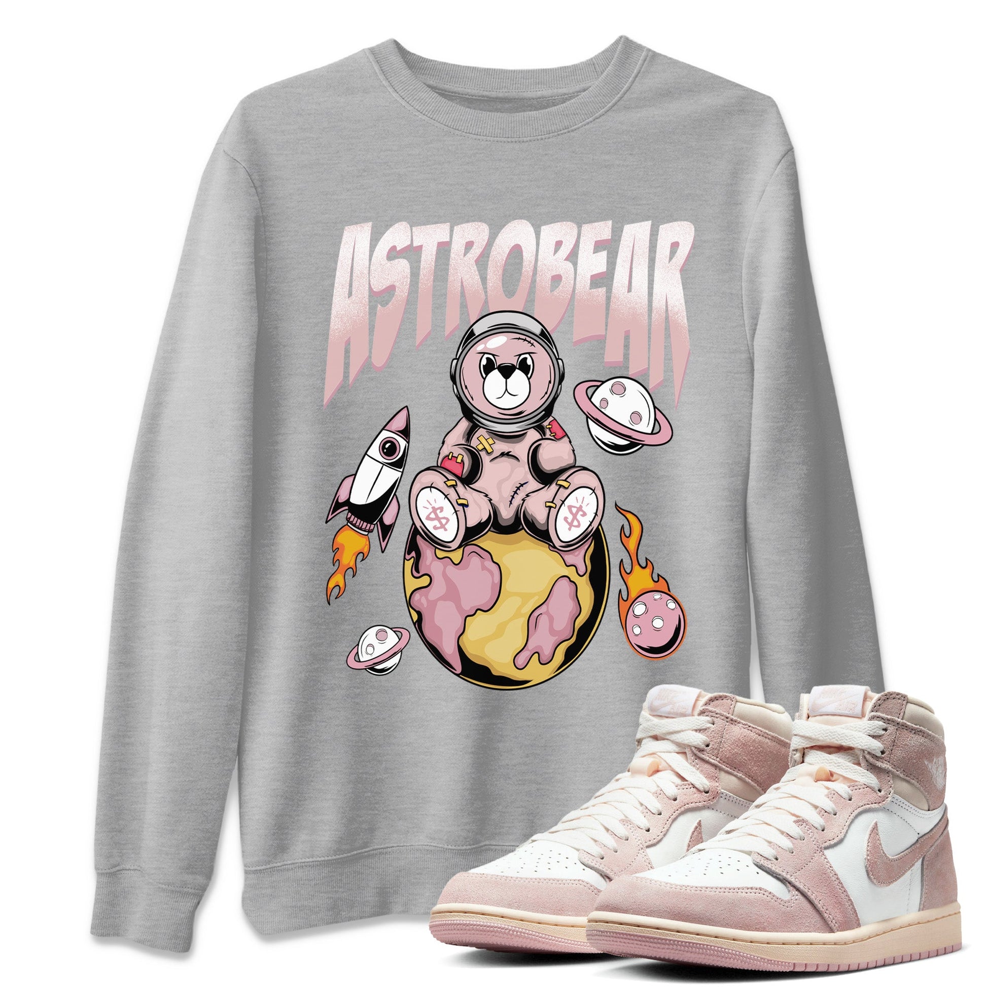 Air Jordan 1 Washed Pink Sneaker Match Tees Astrobear Sneaker Tees Air Jordan 1 High OG WMNS Washed Pink Sneaker Release Tees Unisex Shirts Heather Grey 1