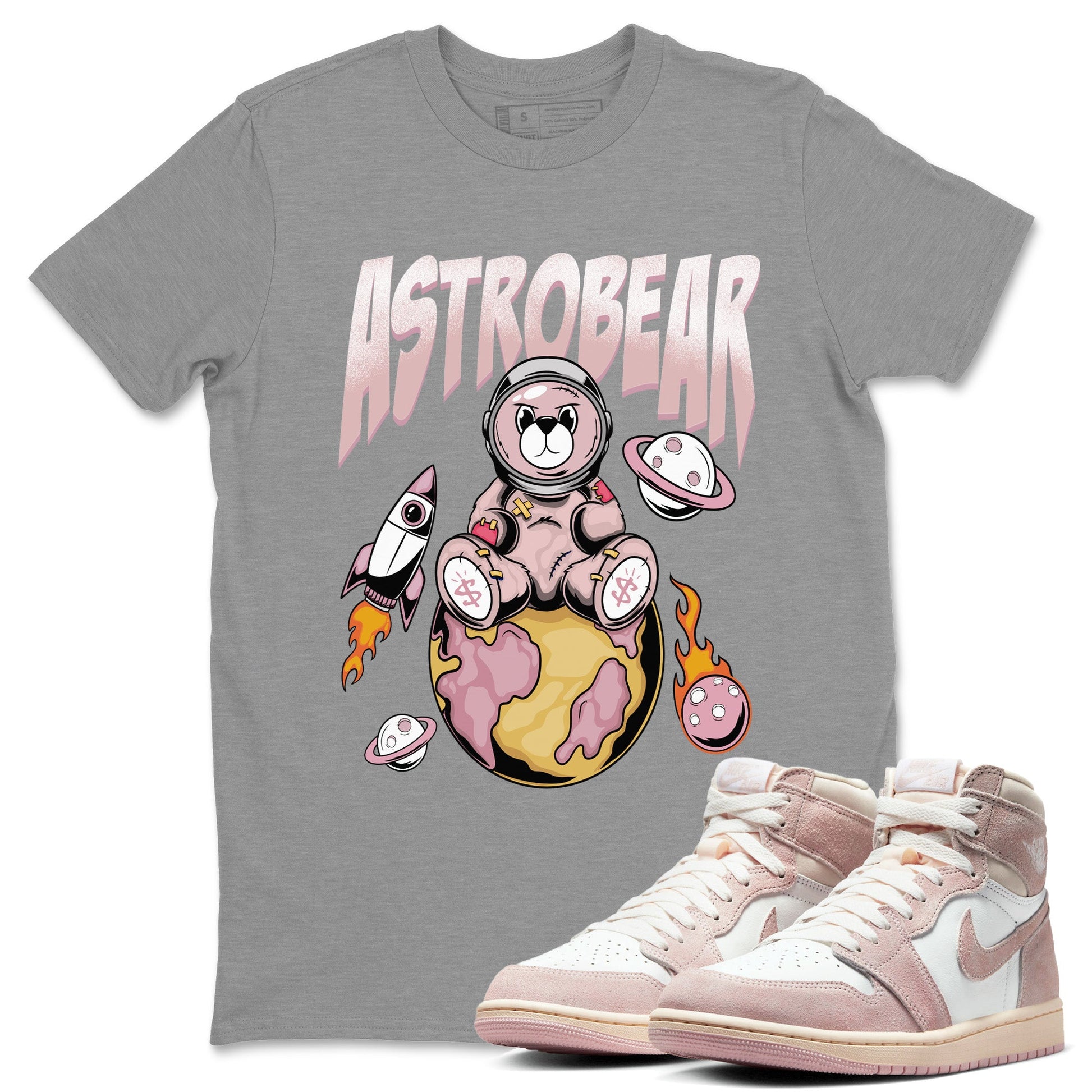 Air Jordan 1 Washed Pink Sneaker Match Tees Astrobear Sneaker Tees Air Jordan 1 High OG WMNS Washed Pink Sneaker Release Tees Unisex Shirts Heather Grey 1