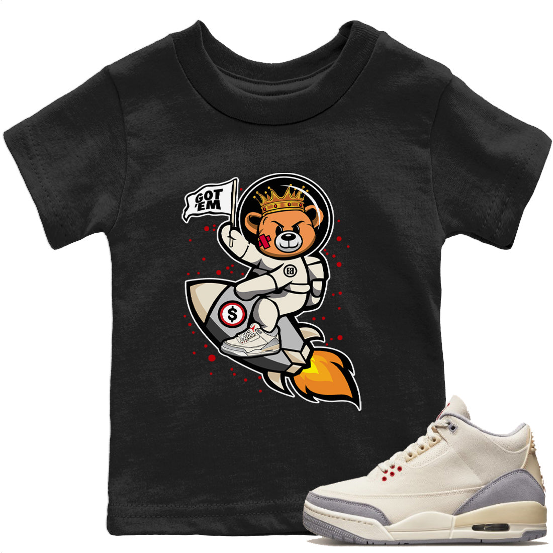 Jordan 1 Muslin Sneaker Match Tees Astronaut Bear Sneaker Tees Jordan 1 Muslin Sneaker Release Tees Kids Shirts