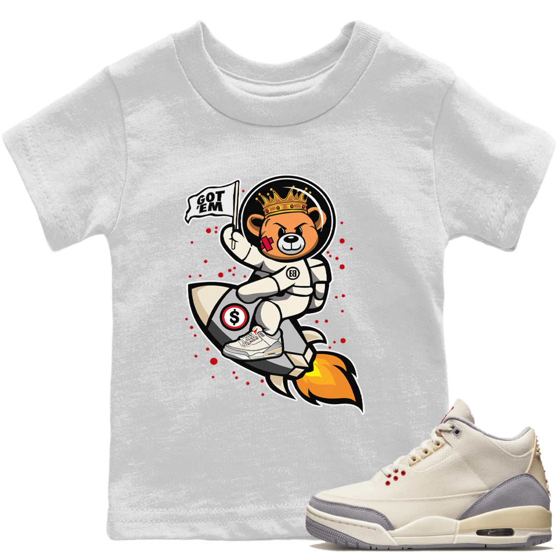 Jordan 1 Muslin Sneaker Match Tees Astronaut Bear Sneaker Tees Jordan 1 Muslin Sneaker Release Tees Kids Shirts