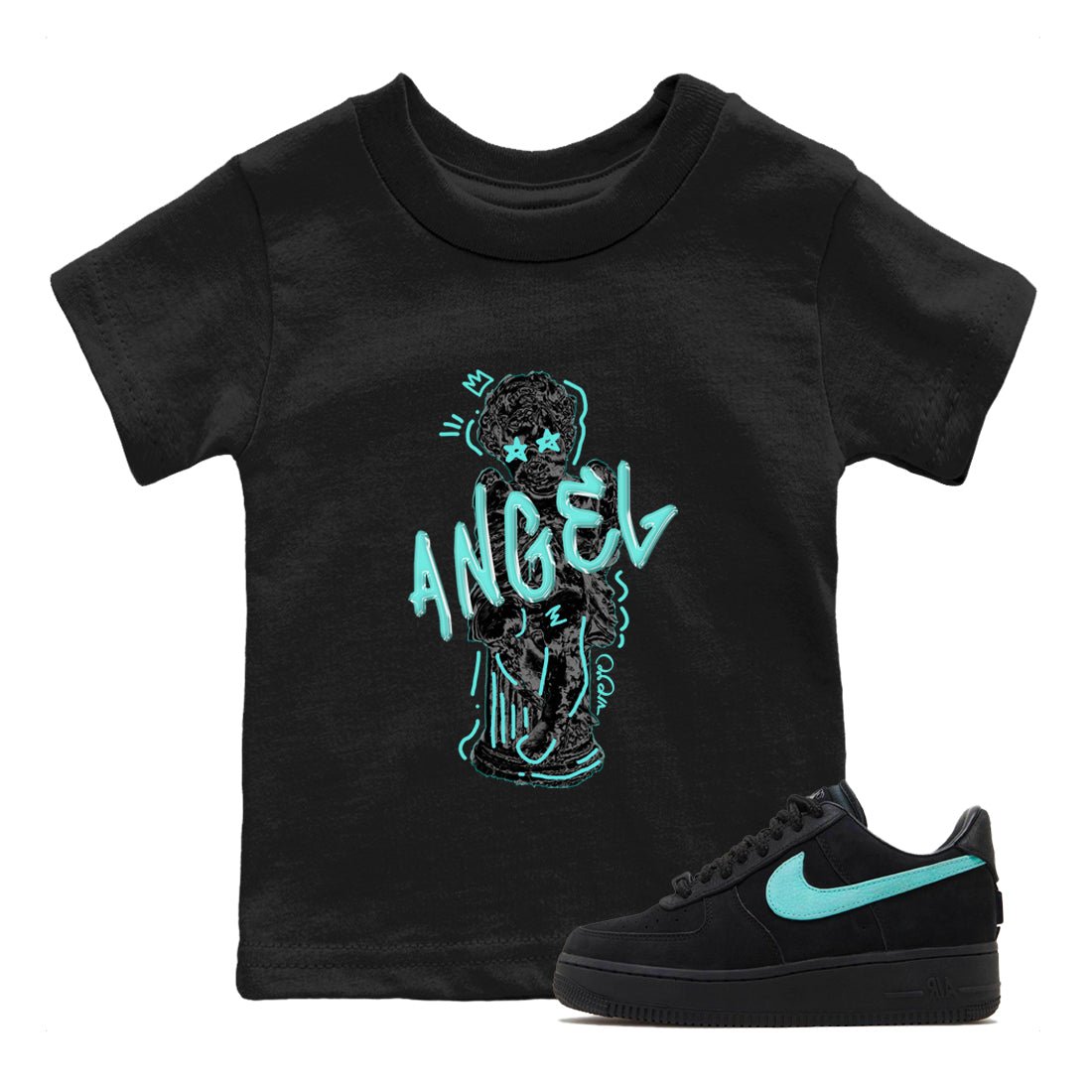 Air Force 1 Tiffany Sneaker Match Tees Baby Angel Sneaker Tees Nike Tiffany AF1Sneaker Release Tees Kids Shirts Black 1