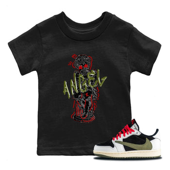 Air Jordan 1 Travis Scott Olive Sneaker Match Tees Baby Angel Sneaker Tees AJ1 OG Travis Scott Olive Sneaker Release Tees Kids Shirts Black 1