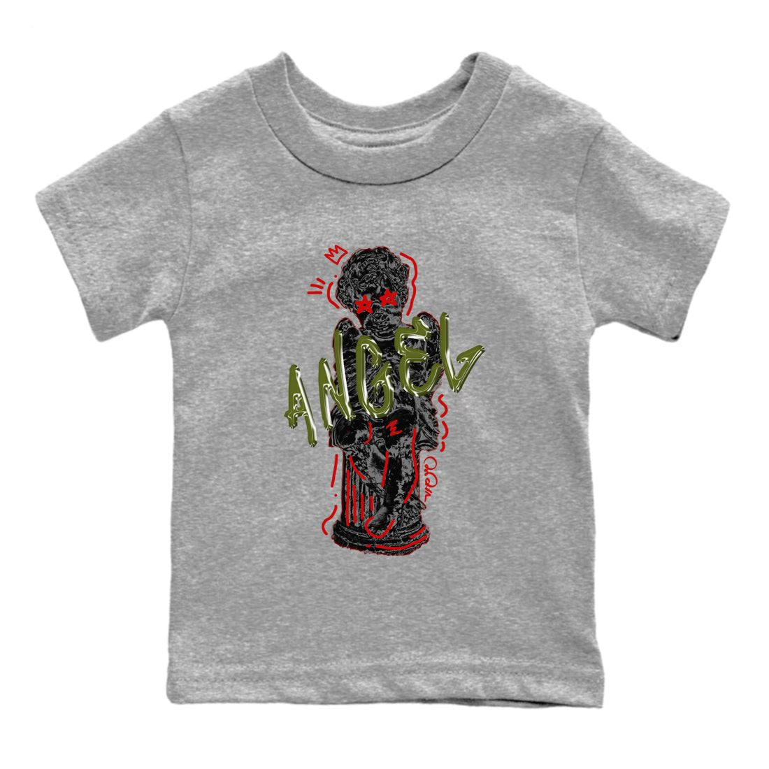 Air Jordan 1 Travis Scott Olive Sneaker Match Tees Baby Angel Sneaker Tees AJ1 OG Travis Scott Olive Sneaker Release Tees Kids Shirts Heather Grey 2