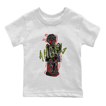 Air Jordan 1 Travis Scott Olive Sneaker Match Tees Baby Angel Sneaker Tees AJ1 OG Travis Scott Olive Sneaker Release Tees Kids Shirts White 2