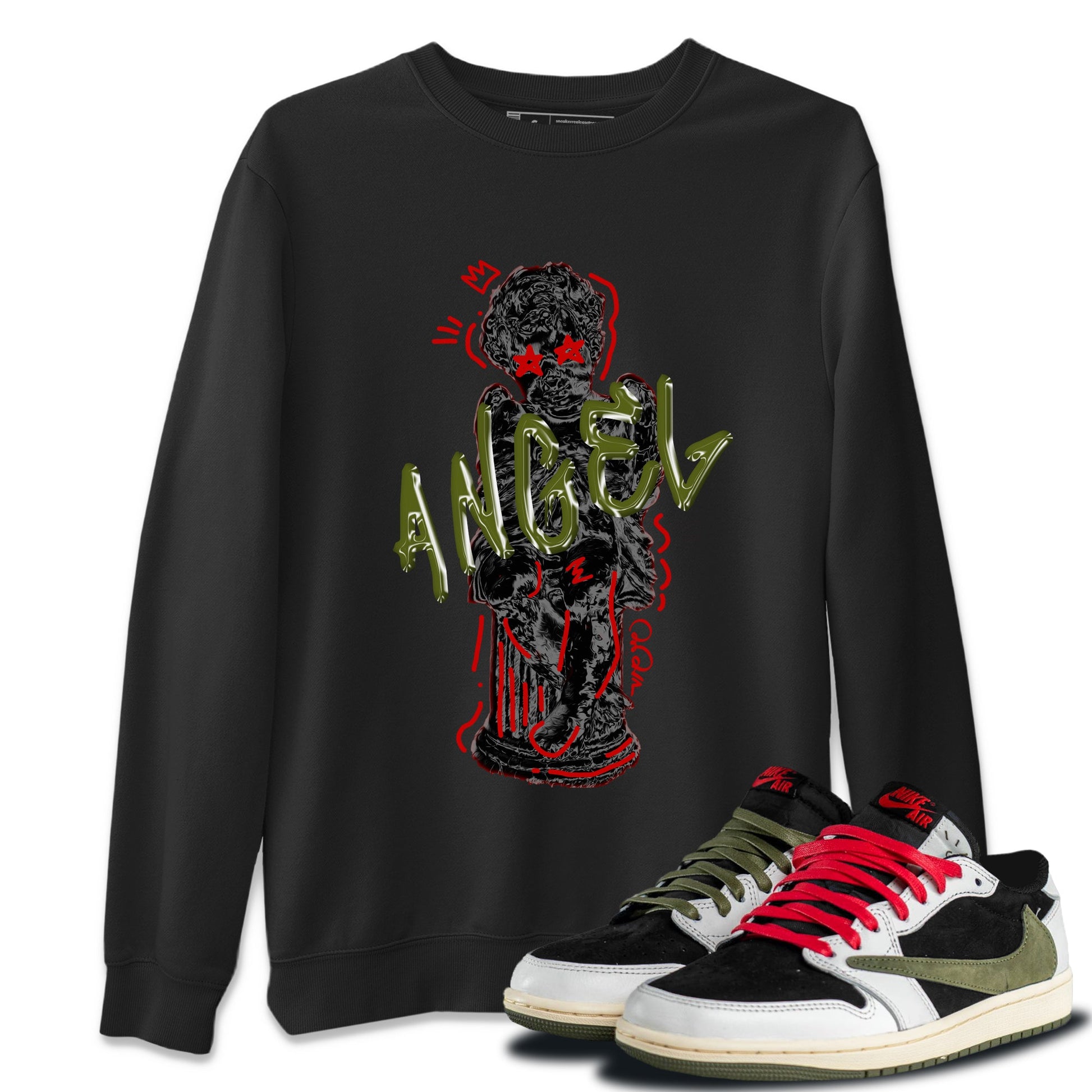 Air Jordan 1 Travis Scott Olive Sneaker Match Tees Baby Angel Sneaker Tees AJ1 OG Travis Scott Olive Sneaker Release Tees Unisex Shirts Black 1