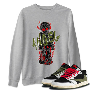 Air Jordan 1 Travis Scott Olive Sneaker Match Tees Baby Angel Sneaker Tees AJ1 OG Travis Scott Olive Sneaker Release Tees Unisex Shirts Heather Grey 1