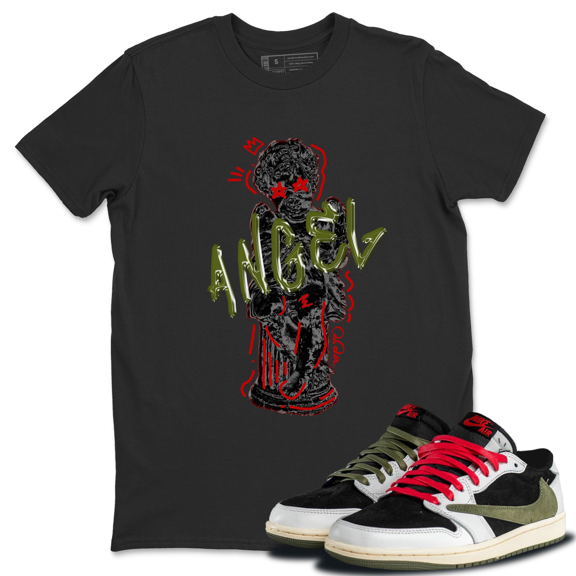 Air Jordan 1 Travis Scott Olive Sneaker Match Tees Baby Angel Sneaker Tees AJ1 OG Travis Scott Olive Sneaker Release Tees Unisex Shirts Black 1