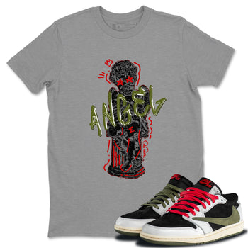 Air Jordan 1 Travis Scott Olive Sneaker Match Tees Baby Angel Sneaker Tees AJ1 OG Travis Scott Olive Sneaker Release Tees Unisex Shirts Heather Grey 1