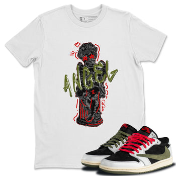 Air Jordan 1 Travis Scott Olive Sneaker Match Tees Baby Angel Sneaker Tees AJ1 OG Travis Scott Olive Sneaker Release Tees Unisex Shirts White 1