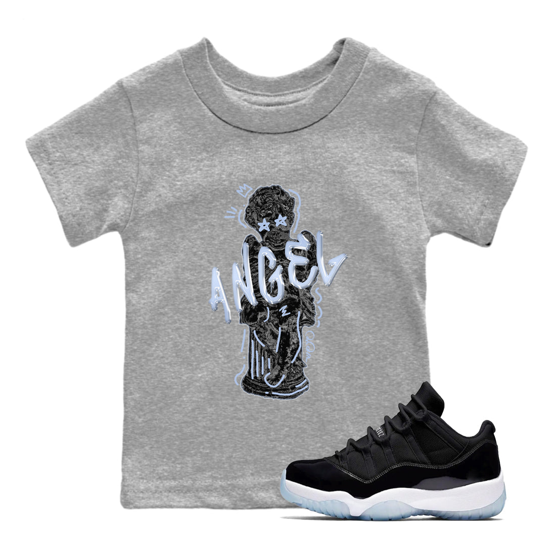 11s Black and Varsity Royal shirt to match jordans Baby Angel sneaker tees Air Jordan 11 Black/Varsity Royal SNRT Sneaker Release Tees Baby Toddler Heather Grey 1 T-Shirt